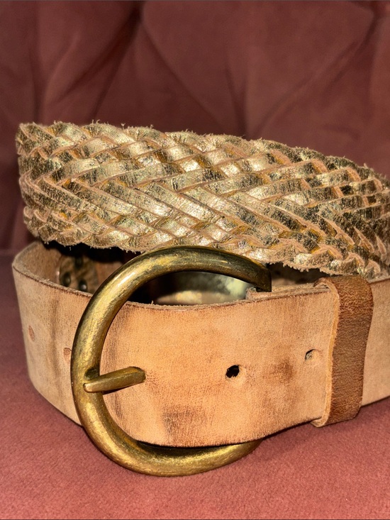 Mixit Accessories - Mixit Tan Leather Belt with Gold Buckle gold metallic braided leather western